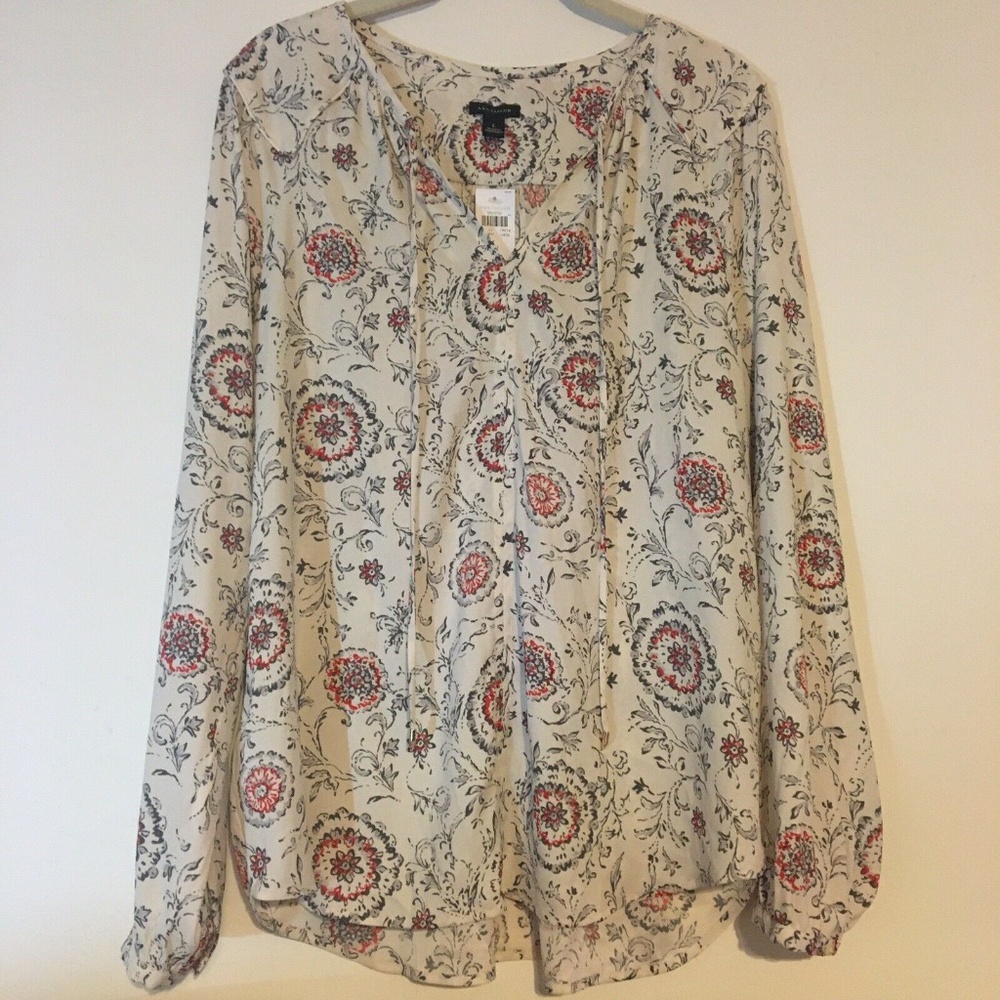 Ann Taylor Women's Blouse Flowy Long-Sleeve Large